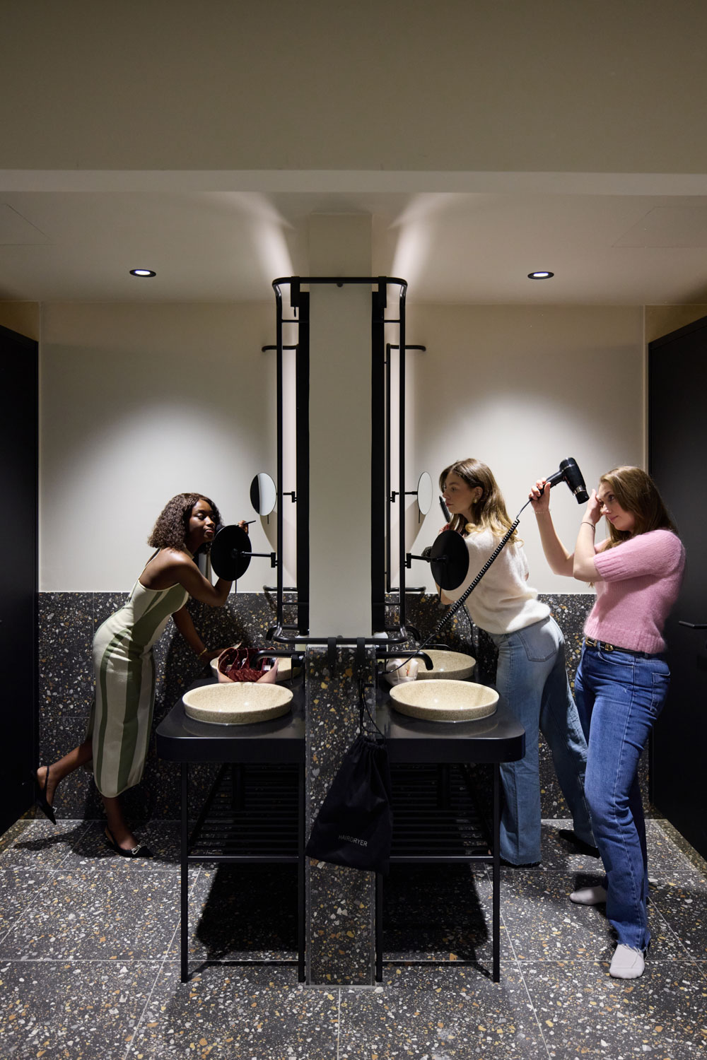 getting ready in the pods shared bathroom 