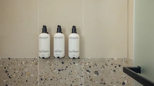 Marie Stella Maris Products in our showers 100% vegan amenities by Marie Stella Maris in our showers