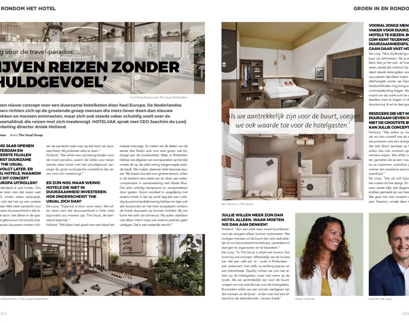 HotelVak Article about The Usual's sustainable hotel concept