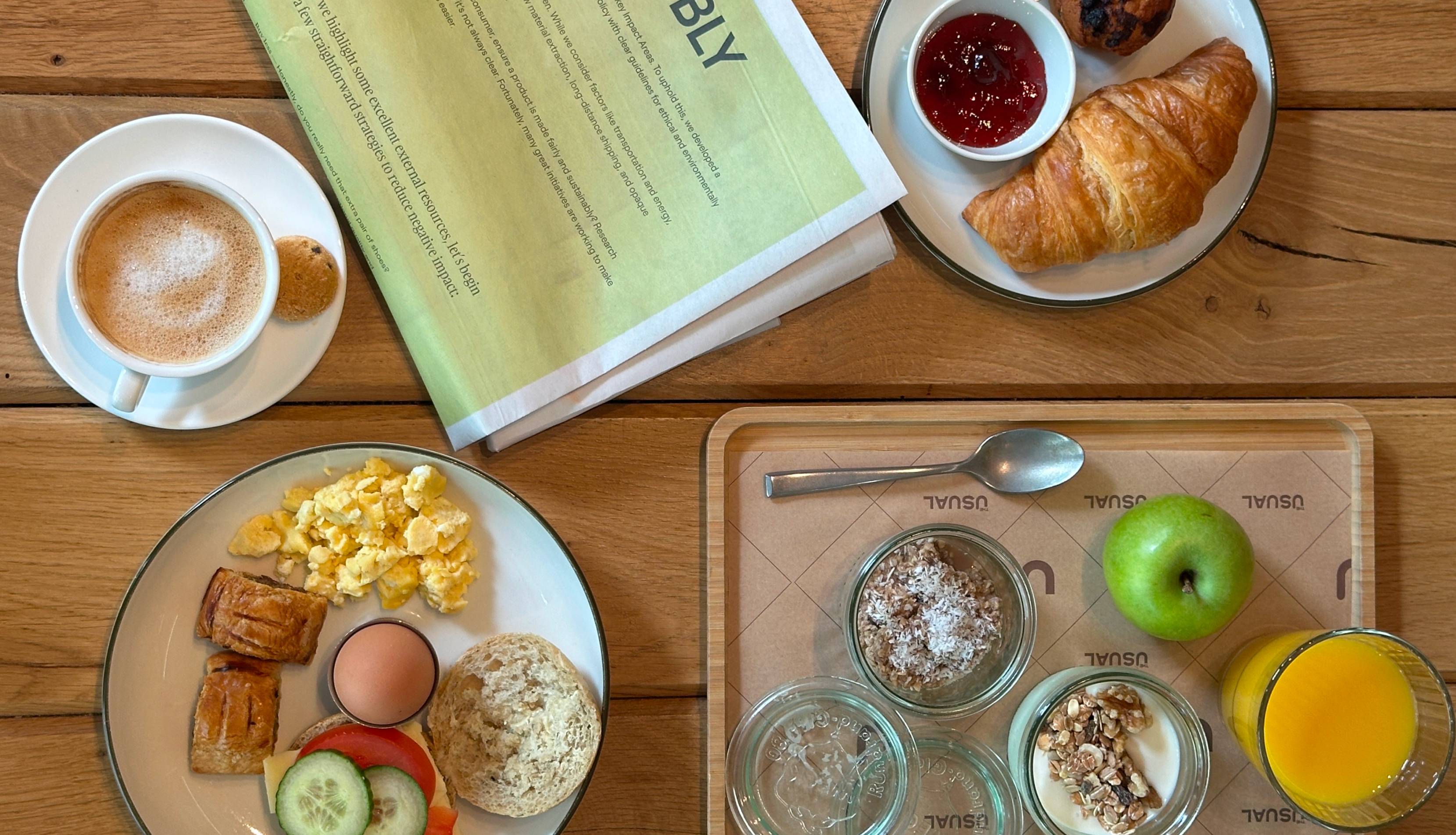 Breakfast at The Usual with Newspaper