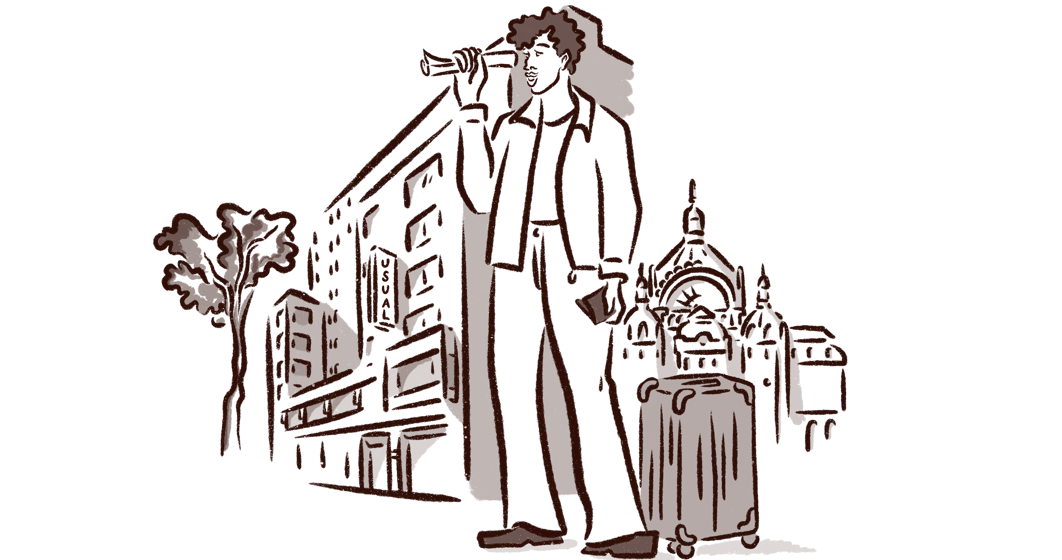 Antwerp Facade Illustration  Antwerp Facade illustration with curious man