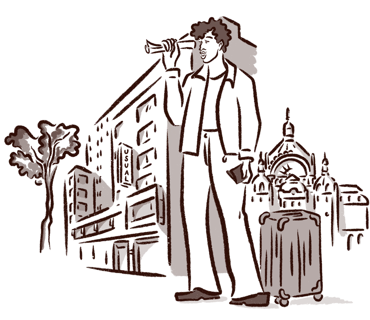 Antwerp Facade Illustration Antwerp Facade illustration with curious man