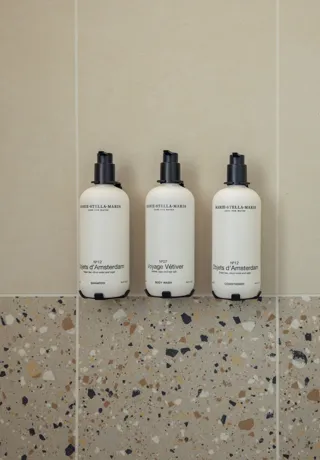 Marie Stella Maris Products in our showers 100% vegan amenities by Marie Stella Maris in our showers